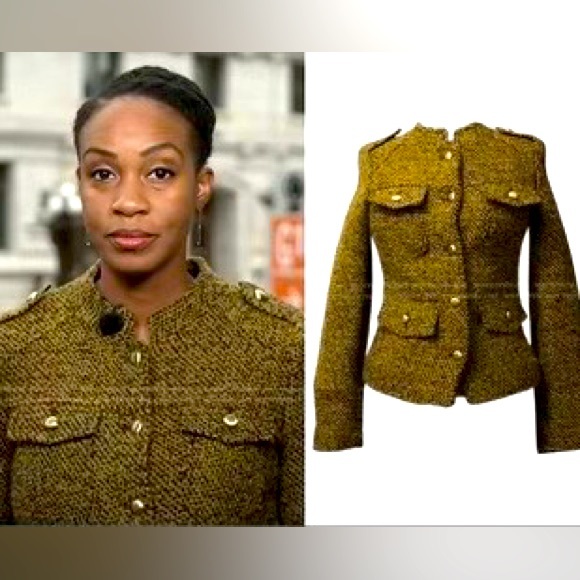 Michael Kors Military Tweed Jacket Mustard Color Gold Buttons - Picture 1 of 12